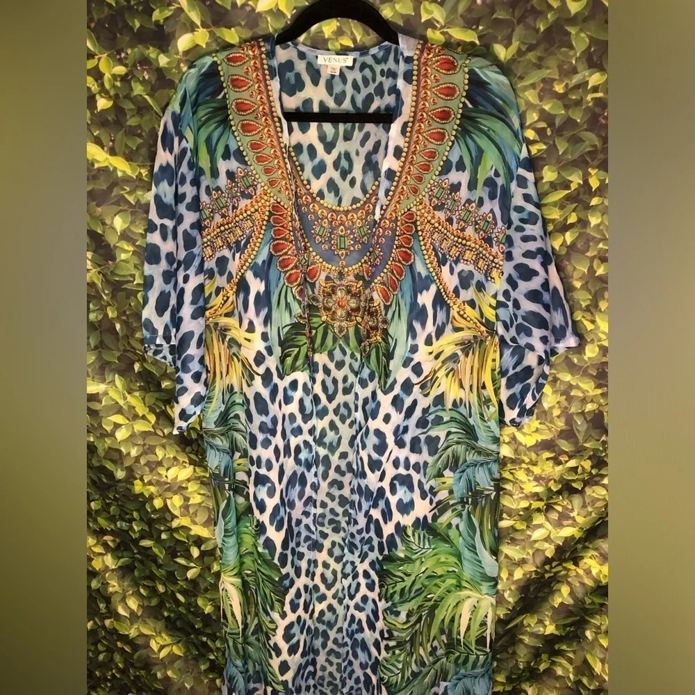 Vibrant Blue Animal Print Kaftan